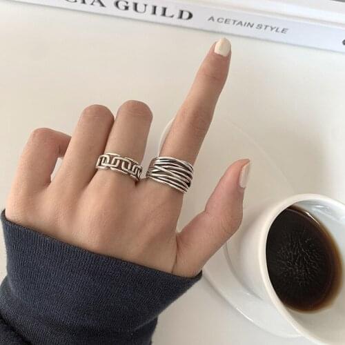 XIYANIKE 925 Sterling Silver Korean Cross-wound Hollow Line Ring Female INS Trend Retro Distressed Ring Opening Adjustable Gift
