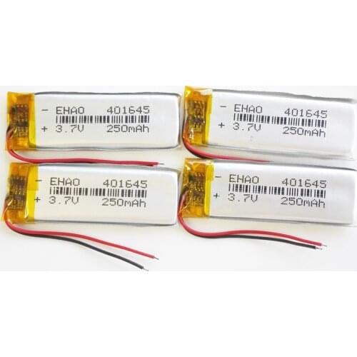 4pcs 3.7V 250mAh 401645 Lithium Polymer LiPo Rechargeable Battery Li cells For GPS Navigator Mp3 bluetooth LED light headset