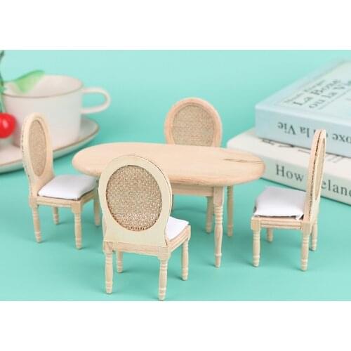 1 Set 1/12 Miniature Dollhouse Furniture Wooden Dining Table Chair Set Simulation Toy