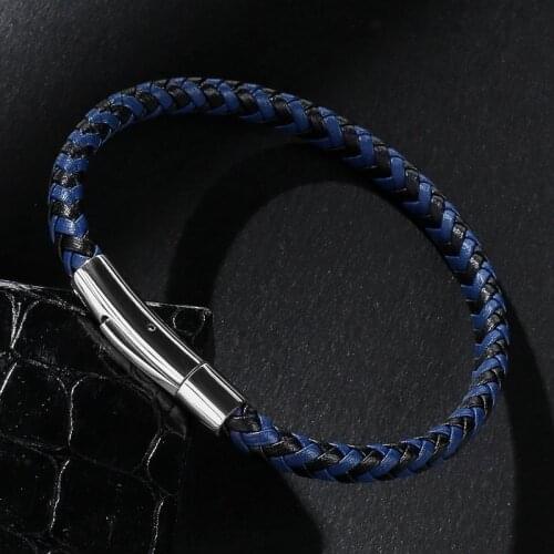 MOZO FASHION Men Charm Bracelets Blue Leather Rope Mixed Braided High Quality Simple Style Punk Woman Classic Jewelry 501