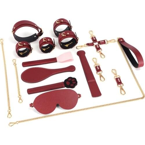 10pcs Genuine Leather BDSM Set Bondage Sex Toys Kits Handcuffs Ankle Cuff Erotic Restraints Set for Couples Roleplay Adult Games