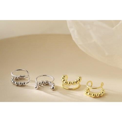New 2021 Trendy Double Layer Round Bead Ear Clip-On Earrings for Women Men Gold Color Punk Style Jewelry