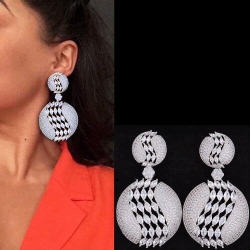 Jimbora Exaggerate Luxury Big Size Full Micro Cubic Zirconia Engagement Party Drop Dangle Earrings Jewelry For Women