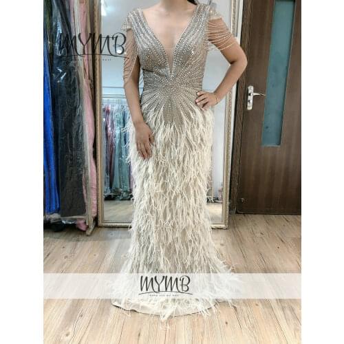 MYMB Brand Couture Beading Feather Bottom Evening Gown Red Carpet Run Way Dress Younger Girl Birthday Party Dress MY31137