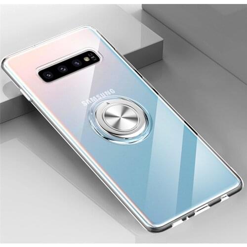 Transparenter Case For Samsung S8 S9 S10e Plus 5G Note 8 9 M20 30 A750 A9 2018 Kickstand With Finger Ring Adsorption Plain Cover