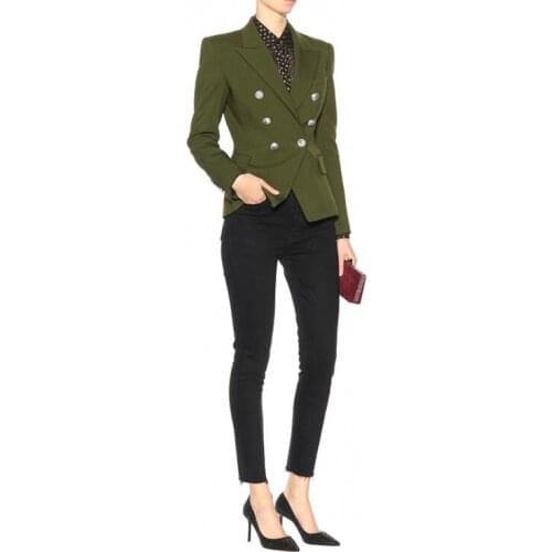 RARE TOP QUALITY !!! Army Green Double-Breasted Blazers Silver BUTTONS OFFICE LADY 2019ss Limited SUIT On sale