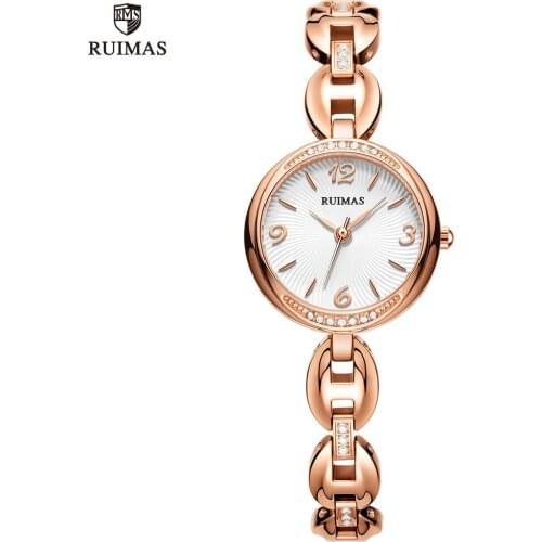 RUIMAS Ladies Luxury Quartz Watches Rose Gold Simple Elegant Wristwatch for Women Girls Waterproof Watch Relogio Feminino 596