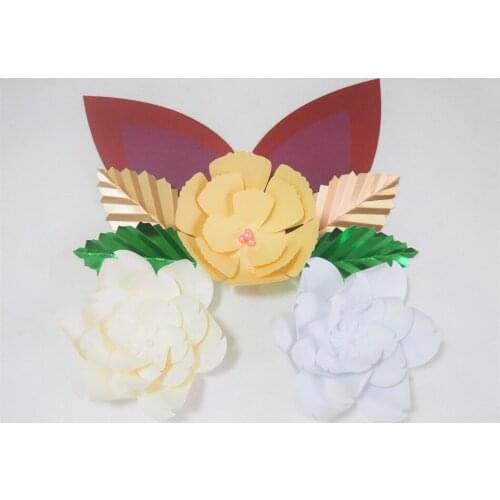 DIY Giant Paper Flowers Artificial Rose Fleurs Backdrops 3pcs+4 Leave+2 Ears For Wedding Decorations Baby Nursery Video Tutorial