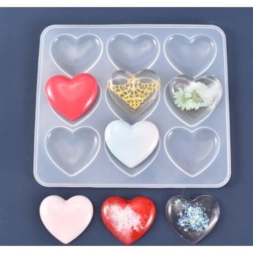 DIY Crystal Epoxy Full-page Nine Grid Mirror Love Silicone Mold Valentines Day Heart-shaped Resin Model