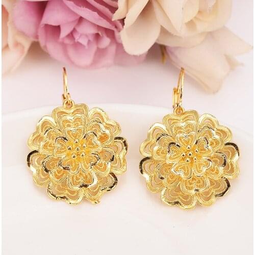 Earrings For Women Fashion Jewelry Gold Color african Arab Earrings Body Jewelry Flower Pendant as women girls kids Gift