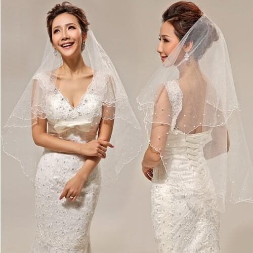 Wedding Veil Bridal Veils White Ivory 1Layers Bridal Bride Wedding Veil Elbow length Pearl