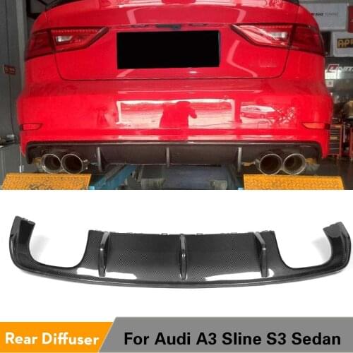 Carbon Fiber / FRP Black Rear Bumper Diffuser Lip Spoiler for Audi S3 A3 Sline Sedan 4-Door 2013 - 2016 Dual Exhaust Two Outlet