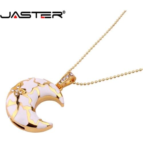 JASTER Crystal moon style USB Flash Drive metal diamond jewelry USB Flash Disk Gift Crystal Necklace Pendrive 8GB 16GB 32GB 64GB