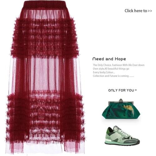 2020 Spring and Autumn Fashion Voluminous Skirt European See-through Sexy Gauze Skirt with Double-decker Aural Side MIDI Skirt