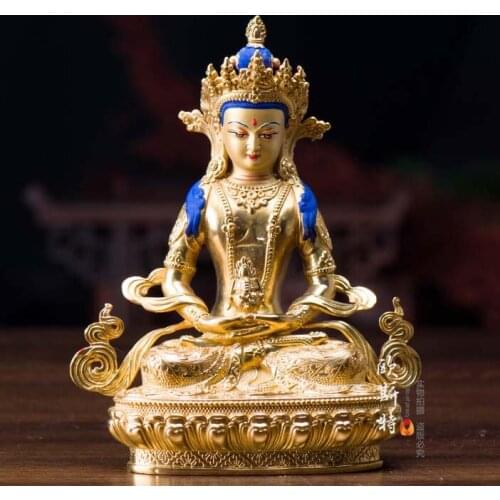 High grade Buddha figure - HOME family TOP efficacious Protection Tibetan Buddhism gold-plated Amitayus buddha statue-16CM