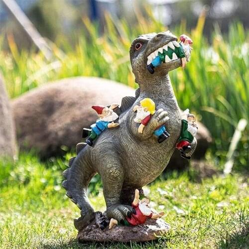 Funny Dinosaurs Eat Dwarfs Statue Garden Ornament Art Resin Craft Landscaping Yard Sculptures Decoration For Garden Sculpture