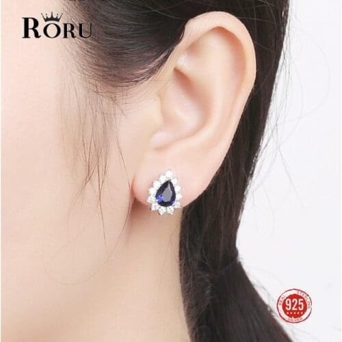 Real 925 Sterling Silver Deep Blue CZ Exquisite Stud Earrings Gift for Women Fashion Zircon Earrings Wedding Jewelry