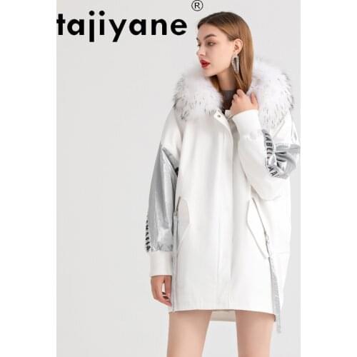 Woman Winter Jackets 2021 Real Rex Rabbit Fur Lining Coats Woman Natural Raccoon Fur Collar Hooded Parkas Casaco TN789