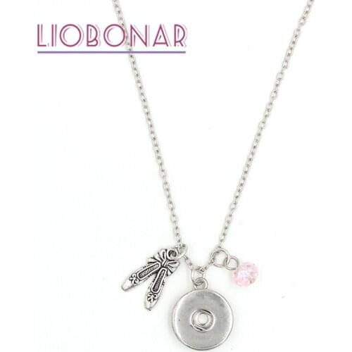 1PC New Wholesale Ballet Shoes Pendants Necklace Pink Bead Ballet Shoe Snap Necklace Fit 18mm Button DIY Jewelry Bijoux Collar