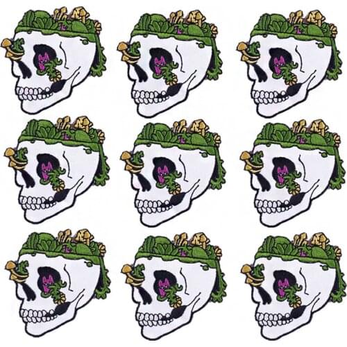 10PCS Punk Skull Patch On Clothes Iron On Patches Rock Stripes Embroidered Patches For Clothing Patches For Clothes Applique DIY