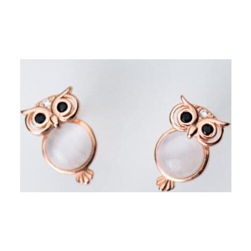 100% Real. 925 Sterling Silver Black Eye Owl Stud Earrings For Women Girl Lovely C-G0723