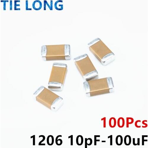 100pcs 1206 50V SMD Thick Chip Multilayer Ceramic Capacitor 10pF- 100uF 10NF 100NF 1UF 2.2UF 4.7UF 10UF 22UF 47UF 100UF 22PF