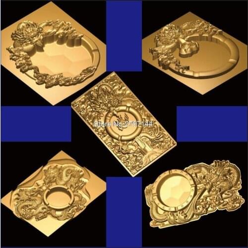 5pcs Ashtray design about dragons 3d model STL relief for cnc STL format Photo Frame Relief Model STL Router Engraver ArtCam