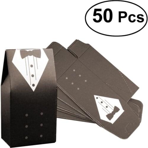 50pcs Groom Tuxedo Bridal Dress Candy Boxes Sweets Packaging Favours for Wedding Party (Groom)