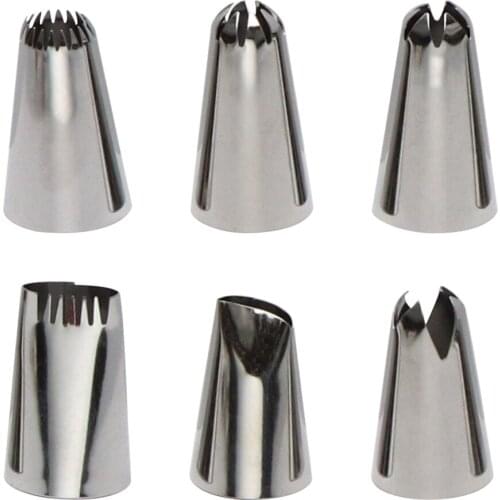 6Pcs Metal Cake Cream Decoration Tips Set Cupcake Head Dessert Decorators Tools Stainless Steel Pastry Tools Piping Icing Nozzle