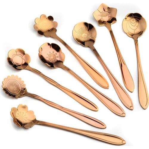 8Pcs/Set Nordic Creative Flower Shape Tea Coffee Spoon Stainless Steel Sugar Ice Cream Mixing Spoon Teaspoons Kitchen Tableware