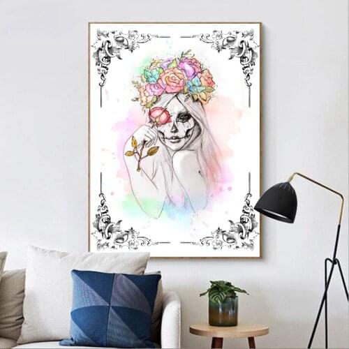Abstract Rose Flower Devil Girl Wall Art Canvas Painting Nordic Posters And Prints Wall Pictures For Living Room Bar Home Decor