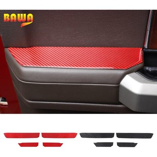 BAWA Soft Carbon Fiber Car Door Inner Armrest Handle Decoration Cover Stickers For Ford F150 2015 Up Auto Interior Accessorie
