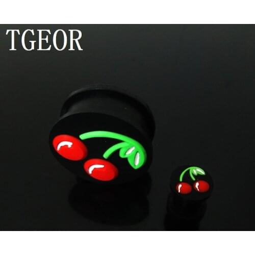 Free shipping 1 pair gauges black ear expander cherry saddle silicone ear plug hot sale