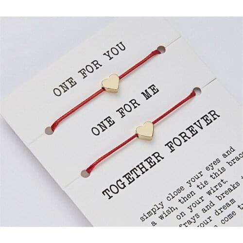 2pcs/set Charm Heart Friendship Bracelets For Women Adjustable Wax Rope Red String Couple Bracelets Relationship Jewelry Gift
