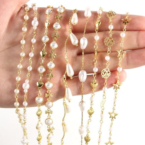 1 Meter Copper White Pearl Chain Star Heart Flower Necklace Bracelet Chains Findings For Jewelry Making Handmade Diy Accessories