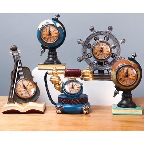 Retro Clock Rudder Ornaments Musical Instrument Phone Model Vintage Globe Book Decorations Creative Home Crafts Birthday Gifts