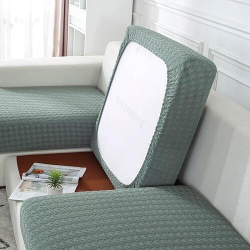 Sofa Seat Cushion Cover Elastic Solid Color Pets Kids Furniture Protector Polar Fleece Stretch Washable Removable Slipcover