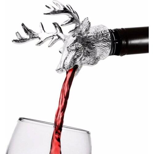 Zinc Alloy Wine Pourer and Bottle Stopper Deer Stag Head Shape Red Pourer Wine Cap Pouring Party Gifts