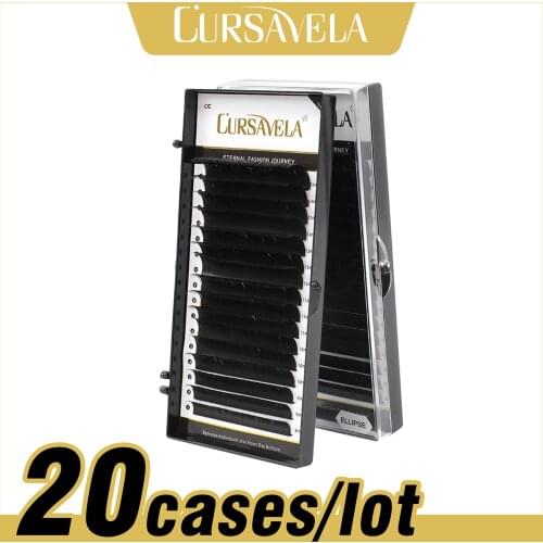 CURSAVELA 20 cases/lot Matte Flat Ellipse Eyelashes Split Tips Soft Black Color Extension Eyelashes Makeup Lashes Vendor