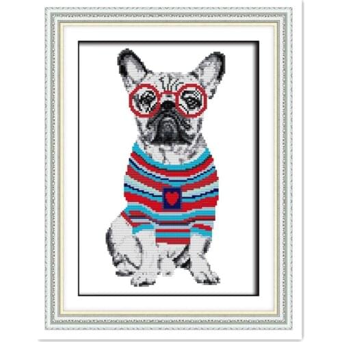 French Bulldog Cross Stitch Kit Needlework Chinese Counted Cross Stitch Pattern DIY Set 11CT 14CT Printed On Canvas Home Decor