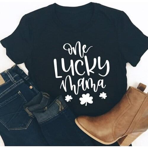 One lucky mama T-Shirt Short Sleeve Tee Trendy Mom Tee Cool Momma life Gifts Tops Mothers Day Casual Shirt Lucky Mama Outfits