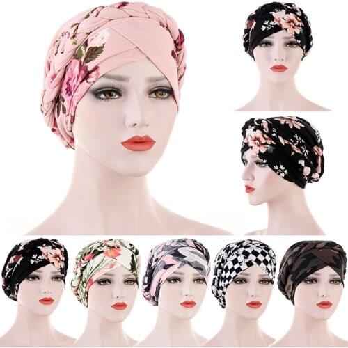 Print Cotton Muslim Turban Scarf for Women Islamic Hijab Turban Cap Headwear Arab Wrap Head Scarf Hair Accessories Hat