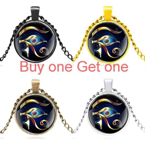 Classic Vintage Eye of Horus Design Charm Glass Dome Pendant Necklace Jewelry Men Women Accessories Gifts