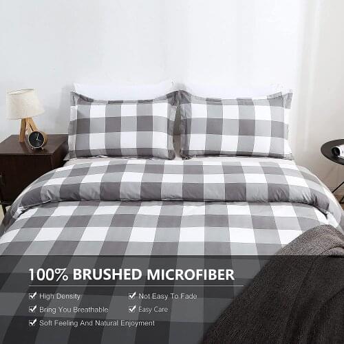 Grey and White Buffalo Plaid Duvet Cover Farmhouse Ultra Soft Brushed Microfiber Bedding Set 3 Pieces Queen King Size