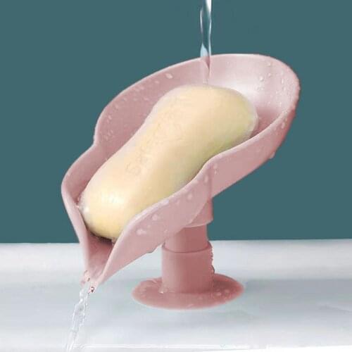 Creative Leaf Shape Soap Dish Bathroom Drain Soap Holder Soap Box with Suction Cup Sponge Holder Kitchen Bathroom Accessories