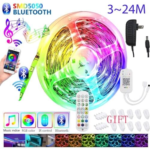 Bluetooth LED Strip Lights 24M RGB 5050 SMD Flexible Ribbon 6M 12M 18M Lamp Tape Diode Luces Leds Para Habitacion For Room Luz