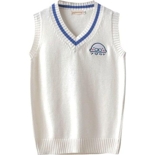 Lovely Uniform Knitted Vest White Japanese Campus Students Uniform Women Sweater Waistcoat Jk Daily School Clothes Cotton XXL