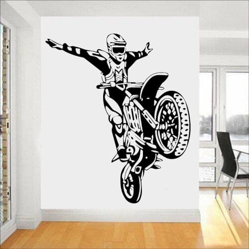 Motorcycle Vinyl Wall Decals Stunt Driver Self-adhesive Wall Stickers Nursery Kids Room Fashion Home Decoration Accessories Z289