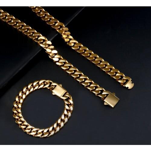 2021 New Curb Cuban Link Chain Necklaces For Men Women Miami Chain Bracelets Gold Choker 316L Stainless Steel Hip Hop Jewelry