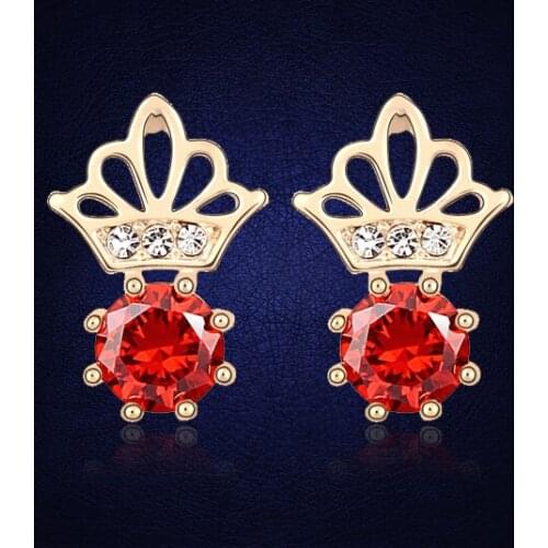 Newest Korean Fashion Small Crown Stud Earrings Fine Jewelry Gold Color AAA Cubic Zirconia Crystal Earrings For Women
